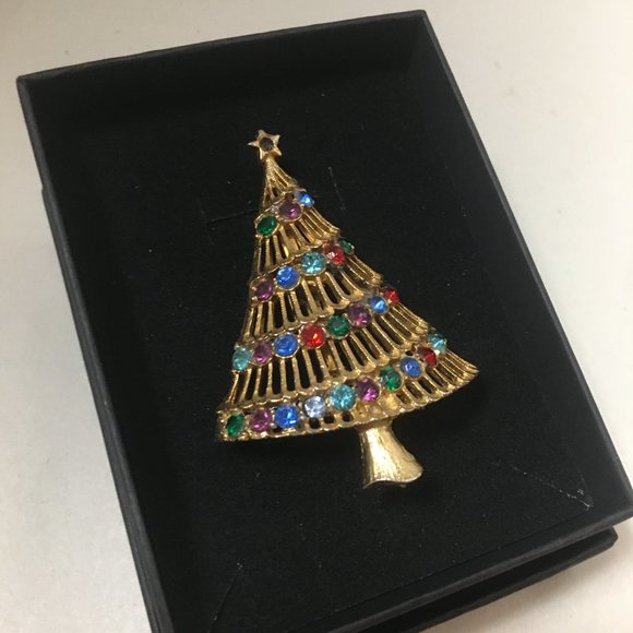 Signed Vintage Mid Century Modern MCM Christmas Tree Brooch Holiday Pin (A793) - Picture 2 of 6